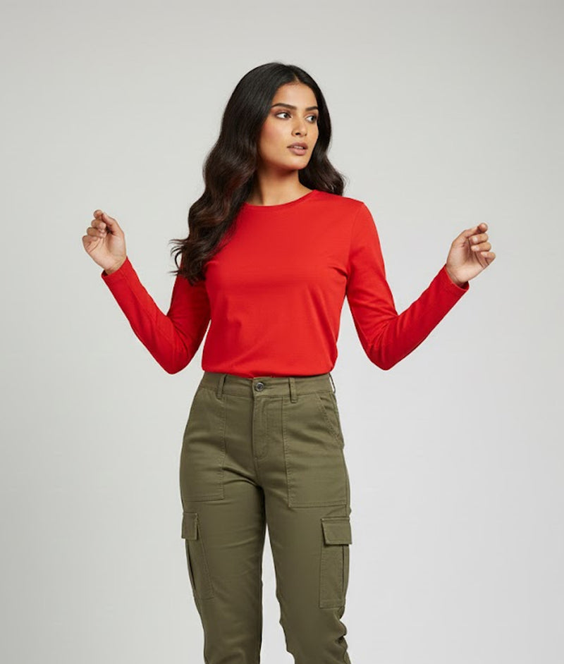 Crew Neck Tee Long Sleeve in Red for Women – made-to-measure by Hungover