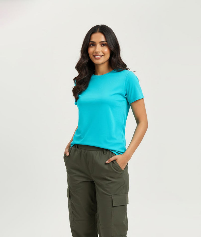 Crew Neck Tee Short Sleeve in Aqua for Women – made-to-measure by Hungover