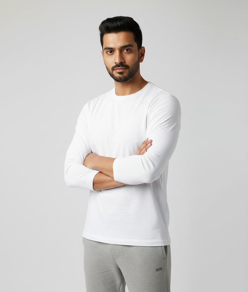 Crew Neck Tee Long Sleeve in White for Men – made-to-measure by Hungover