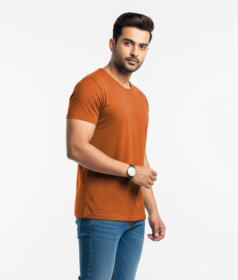 Crew Neck Tee Short Sleeve in Burnt Orange for Men – made-to-measure by Hungover