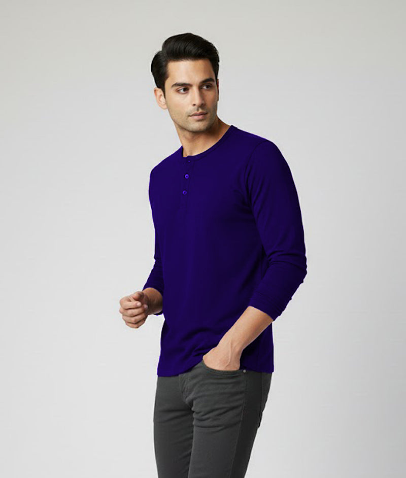 Henley Long Sleeve in Persian Blue for Men – made-to-measure by Hungover