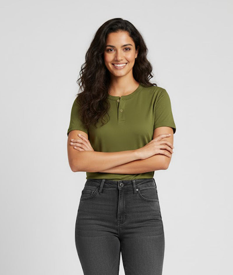 Henley Short Sleeve in Olive for Women – made-to-measure by Hungover