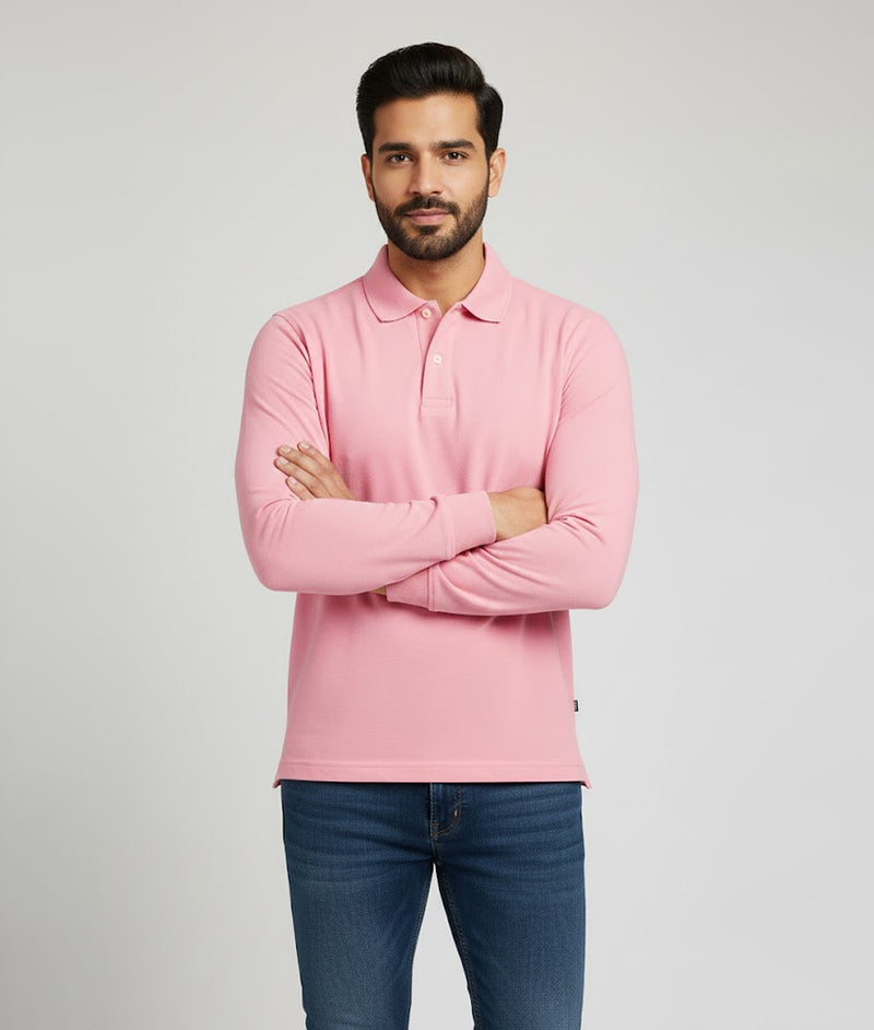 Polo Long Sleeve in Pink for Men – made-to-measure by Hungover