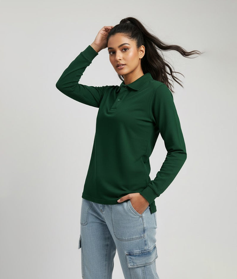 Polo Long Sleeve in Bottle Green for Women – made-to-measure by Hungover