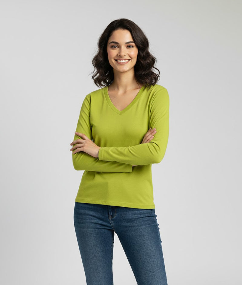 V-Neck Tee Long Sleeve in Lime for Women – made-to-measure by Hungover