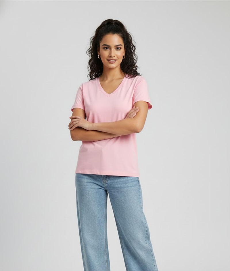 V-Neck Tee Short Sleeve in Pink for Women – made-to-measure by Hungover