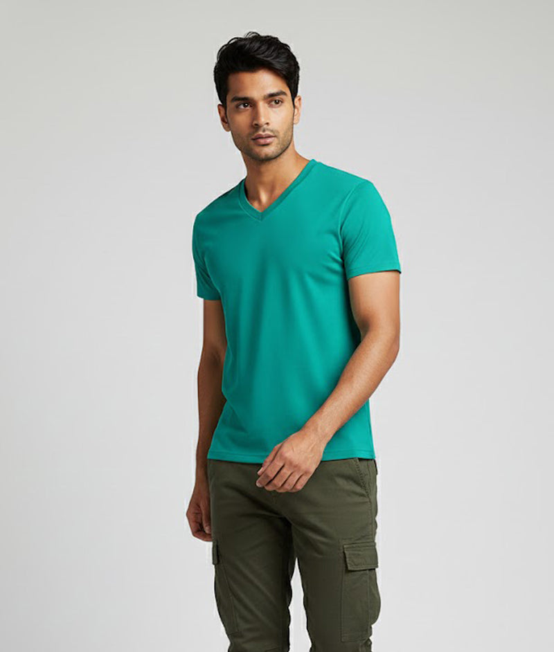 V-Neck Tee Short Sleeve in Teal for Men – made-to-measure by Hungover